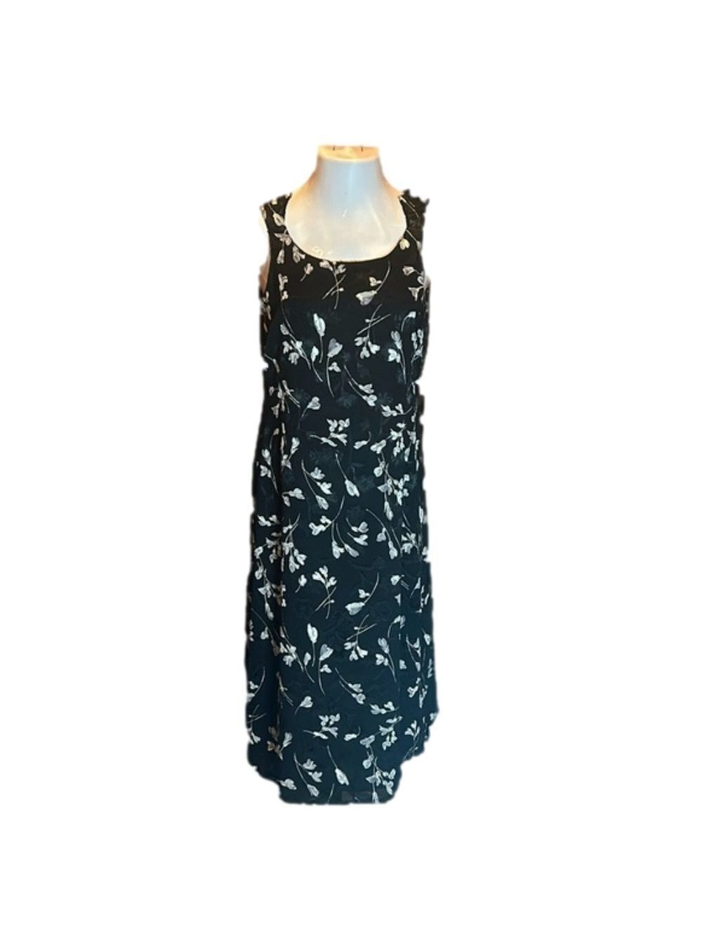 PETITE SOPHISTICATE Black with Cream Floral Print Maxi Sundress Size 8